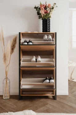 Schuhschrank Damon - 70x25x125cm - 3 Türen - Eiche Dekor