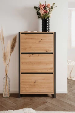 Schuhschrank Damon - 70x25x125cm - 3 Türen - Eiche Dekor
