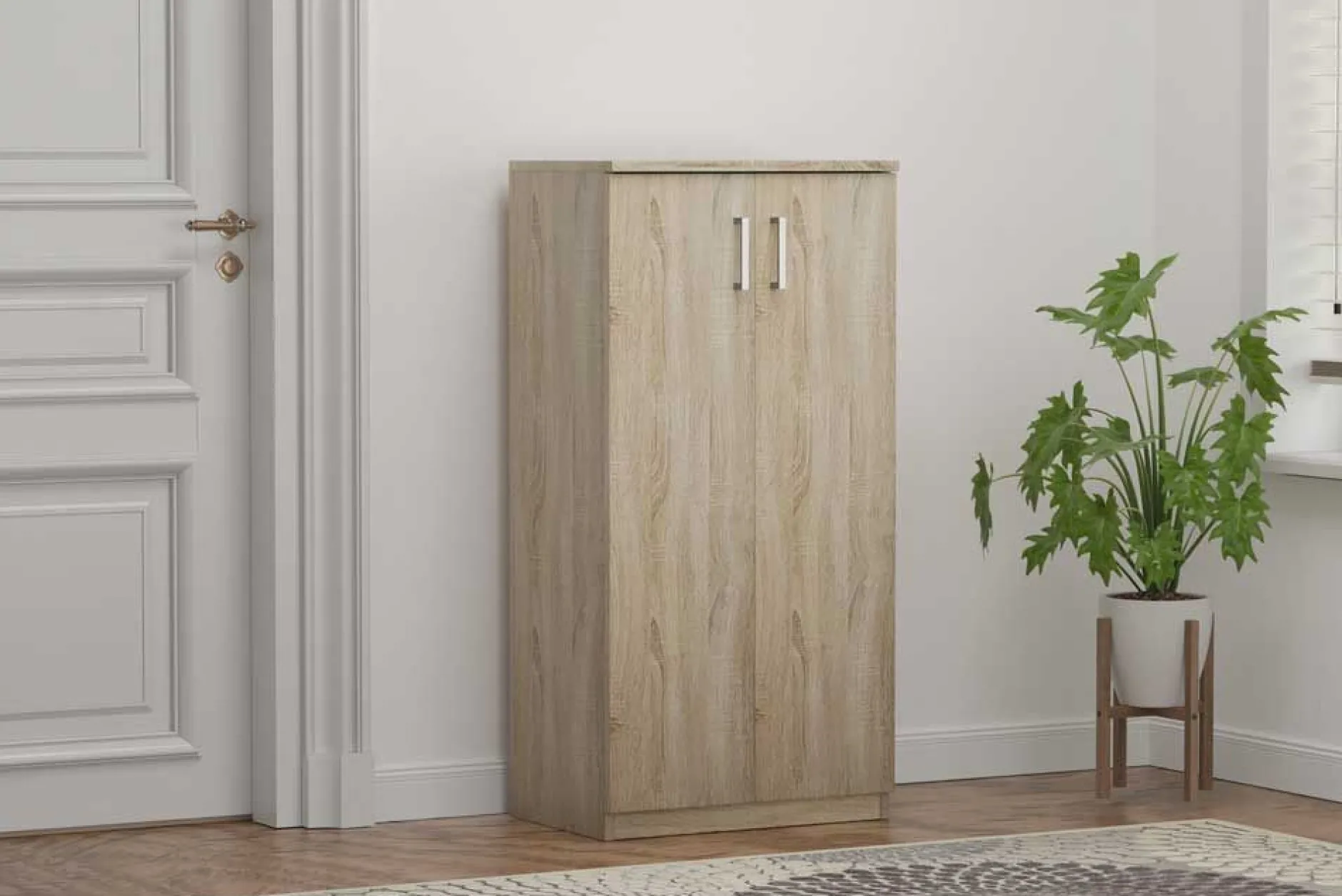 Schuhschrank Maurice - 60x37x122cm - 2 Türen - Eiche Dekor