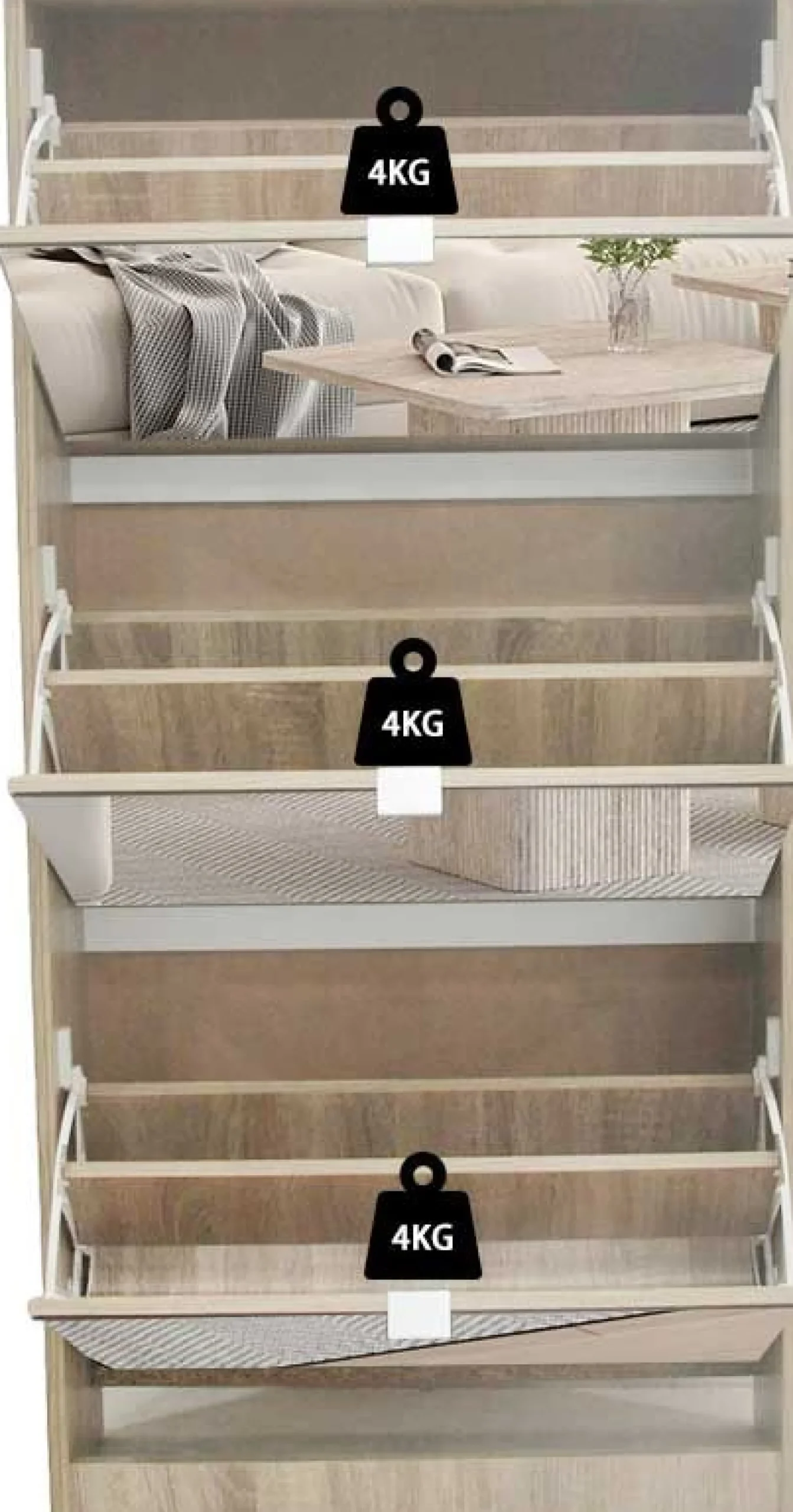 Schuhschrank Mex - 60x23x123cm - 3 Türen - mit Spiegel - Sonoma Eiche
