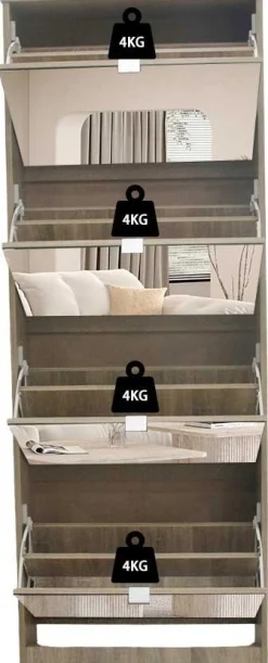 Schuhschrank Mex - 60x23x161cm - 4 Türen - mit Spiegel - Sonoma Eiche