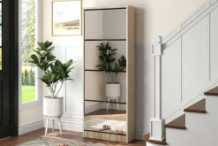 Schuhschrank Mex - 60x23x161cm - 4 Türen - mit Spiegel - Sonoma Eiche