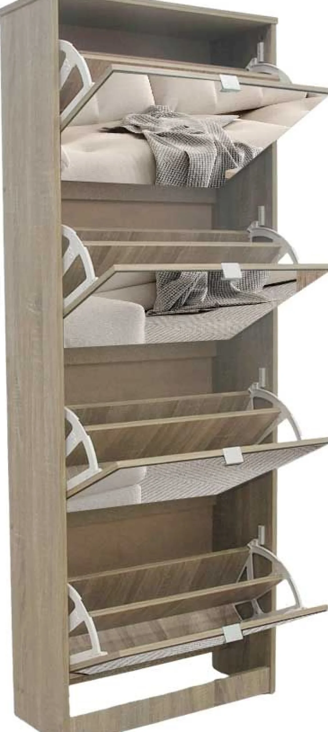 Schuhschrank Mex - 60x23x161cm - 4 Türen - mit Spiegel - Sonoma Eiche