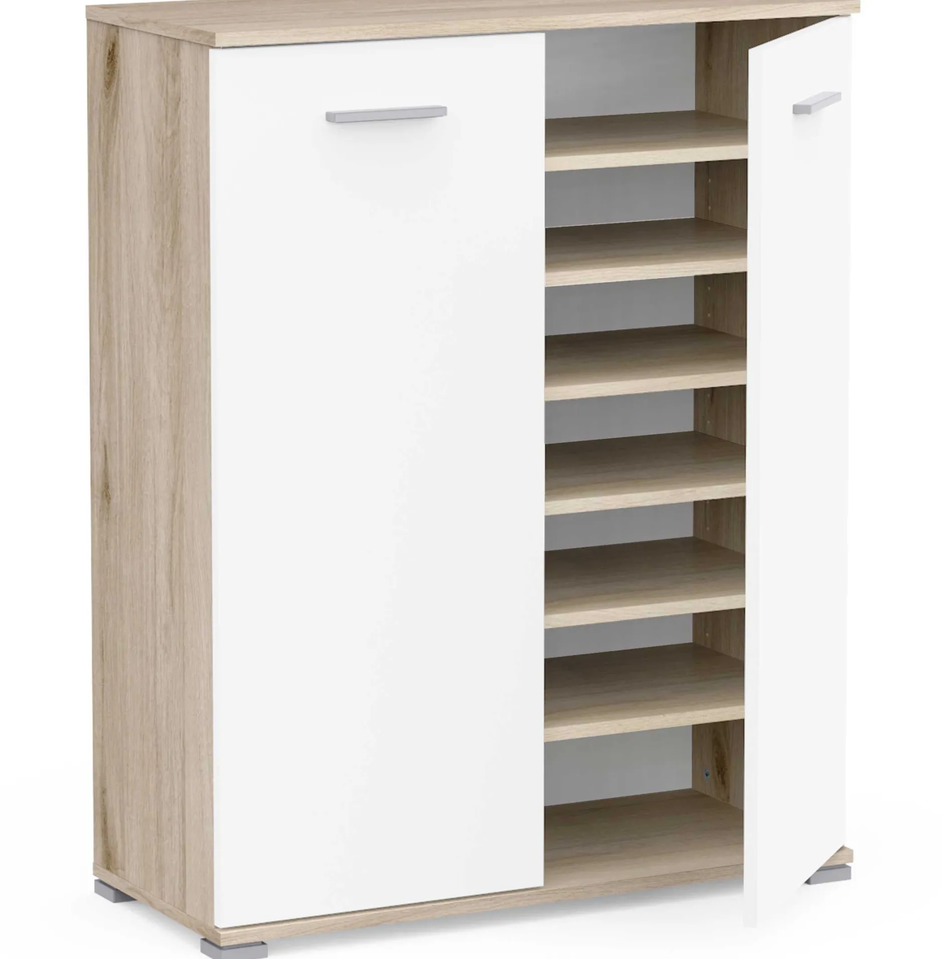 Schuhschrank Ravito - 80x35x102cm - 2 Türen - weiß/Eiche Dekor