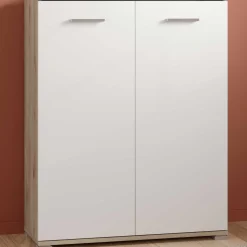Schuhschrank Ravito - 80x35x102cm - 2 Türen - weiß/Eiche Dekor