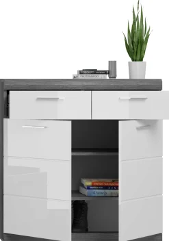 Schuhschrank Scout Xonox - Rauchsilber/Weiß Hochglanz - 90x96x37 cm