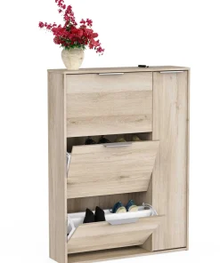 Schuhschrank Spectre - 91x26x123cm - 4 Türen - Eiche Dekor