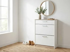 Schuhschrank Watson - 80x29x102cm - 2 Türen und 1 Schublade - weiß