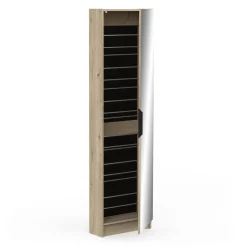 Schuhschrank Zayah - 50x20x180,50 cm - mit Spiegel - Eiche Dekor