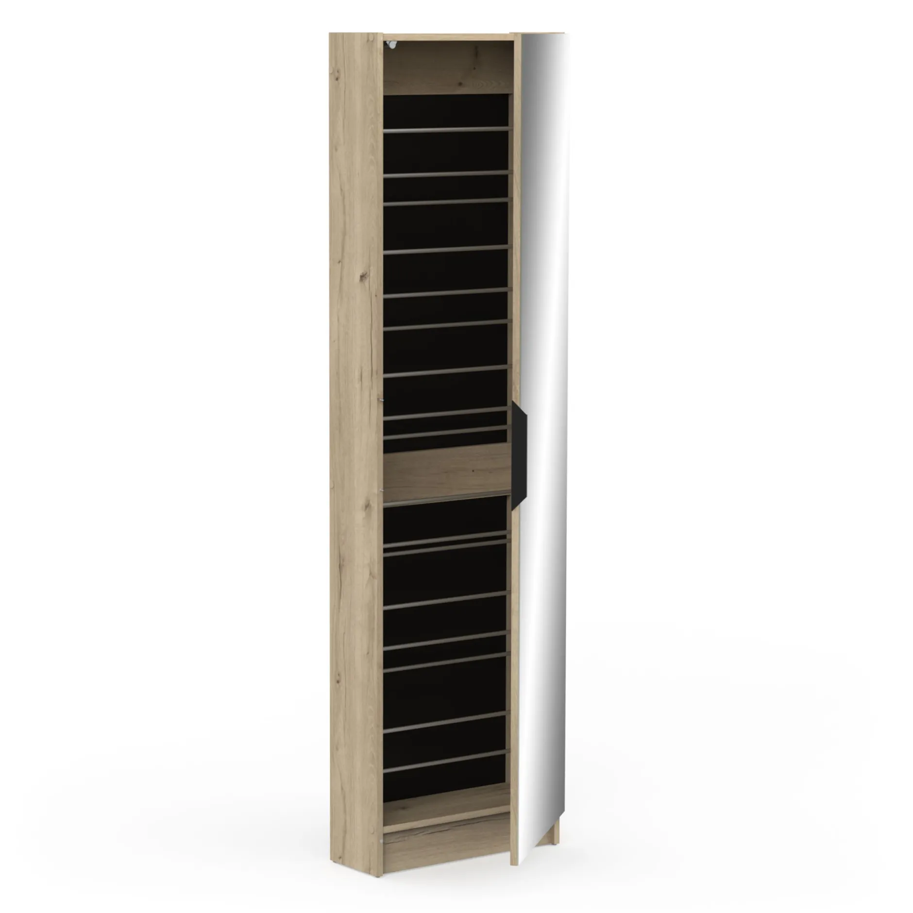 Schuhschrank Zayah - 50x20x180,50 cm - mit Spiegel - Eiche Dekor