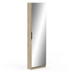 Schuhschrank Zayah - 50x20x180,50 cm - mit Spiegel - Eiche Dekor