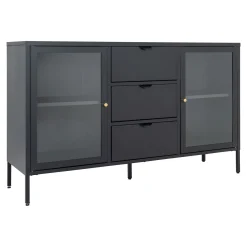 Schwarzes Dalby Sideboard mit Glastüren und Schubladen