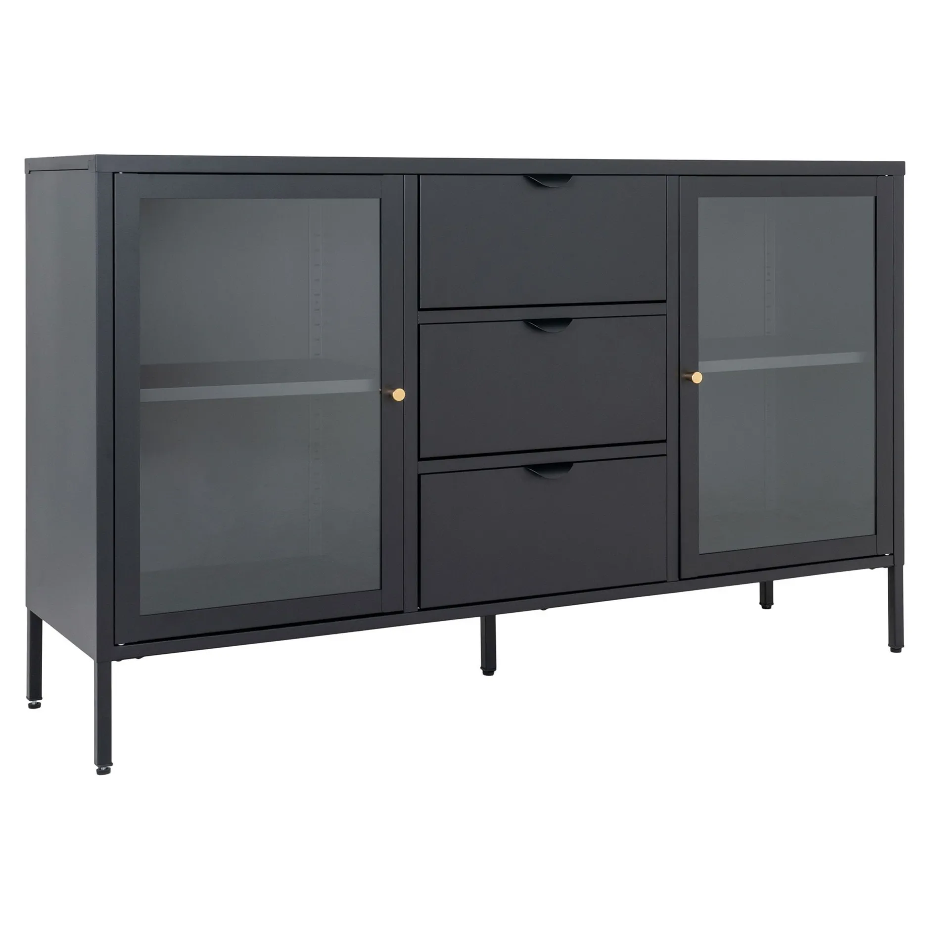 Schwarzes Dalby Sideboard mit Glastüren und Schubladen