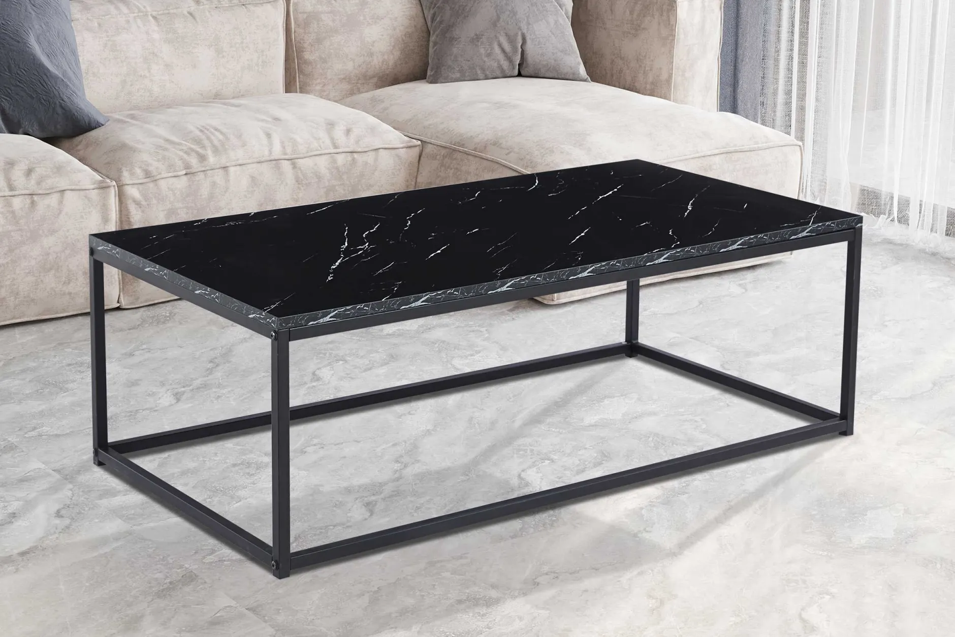 Schwarzes Marmordekor Couchtisch - Dallas | H-H 40 x B-L 120 x T-P 60 cm
