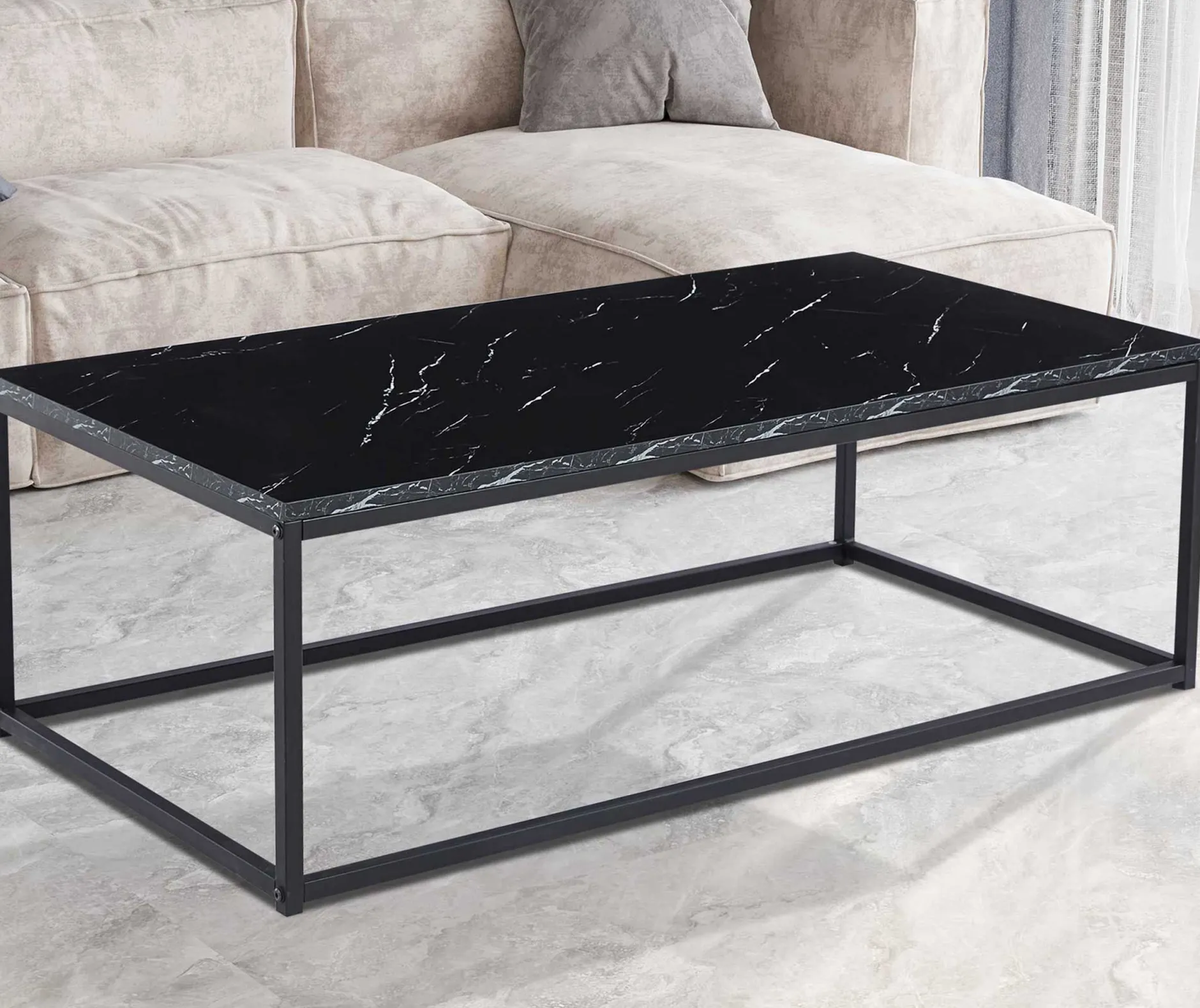 Schwarzes Marmordekor Couchtisch - Dallas | H-H 40 x B-L 120 x T-P 60 cm