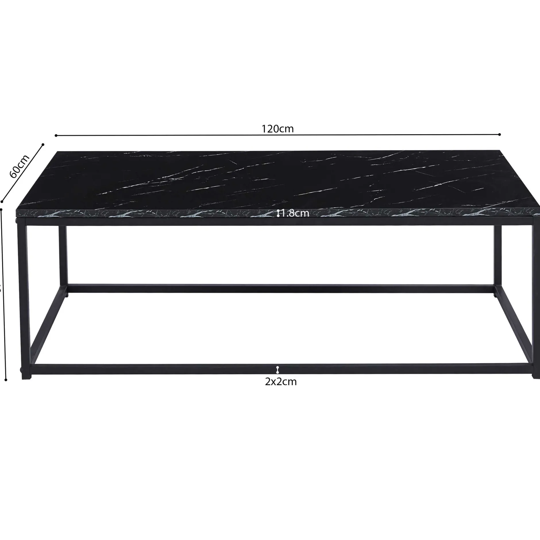 Schwarzes Marmordekor Couchtisch - Dallas | H-H 40 x B-L 120 x T-P 60 cm