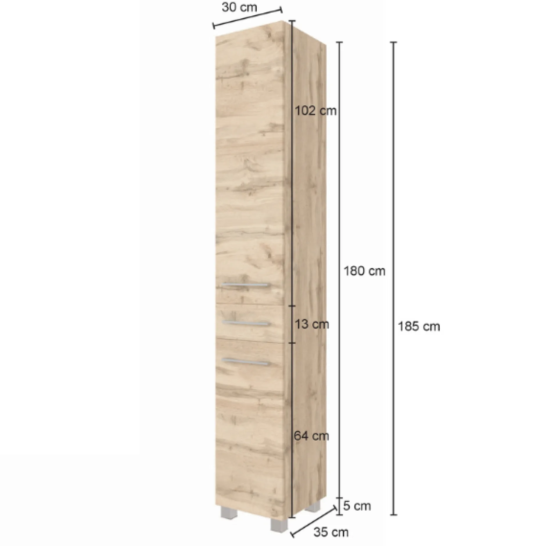 SefaBadezimmer : Spiegelschrank, Waschbeckenschrank, 2x Säulenschrank, Regal - Eiche/Weiß