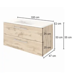SefaBadezimmer : Spiegelschrank, Waschtischschrank, Säulenschrank - Eiche/Weiß