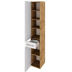 SefaBadezimmer : Spiegelschrank, Waschtischschrank, Säulenschrank - Eiche/Weiß