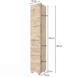 SefaBadezimmer : Spiegelschrank, Waschtischschrank, Säulenschrank - Eiche/Weiß