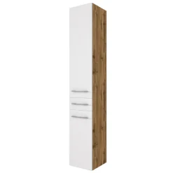 SefaBadezimmer : Spiegelschrank, Waschtischschrank, Säulenschrank - Eiche/Weiß