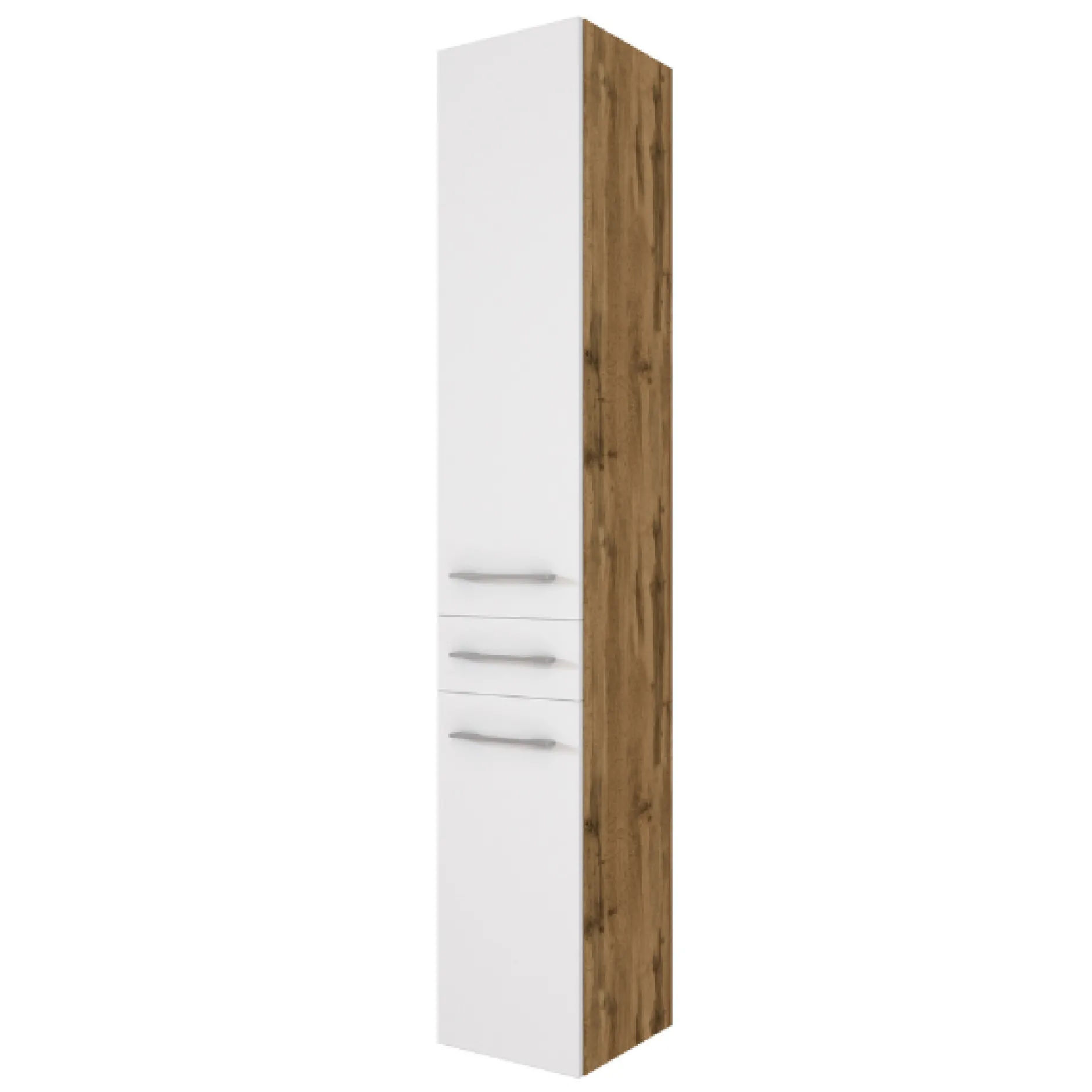 SefaBadezimmer : Spiegelschrank, Waschtischschrank, Säulenschrank - Eiche/Weiß