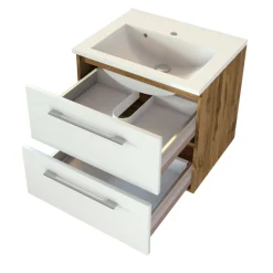 SefaBadezimmer : Spiegelschrank, Waschbeckenschrank, Säulenschrank, Ablageschrank - Eiche/Weiß