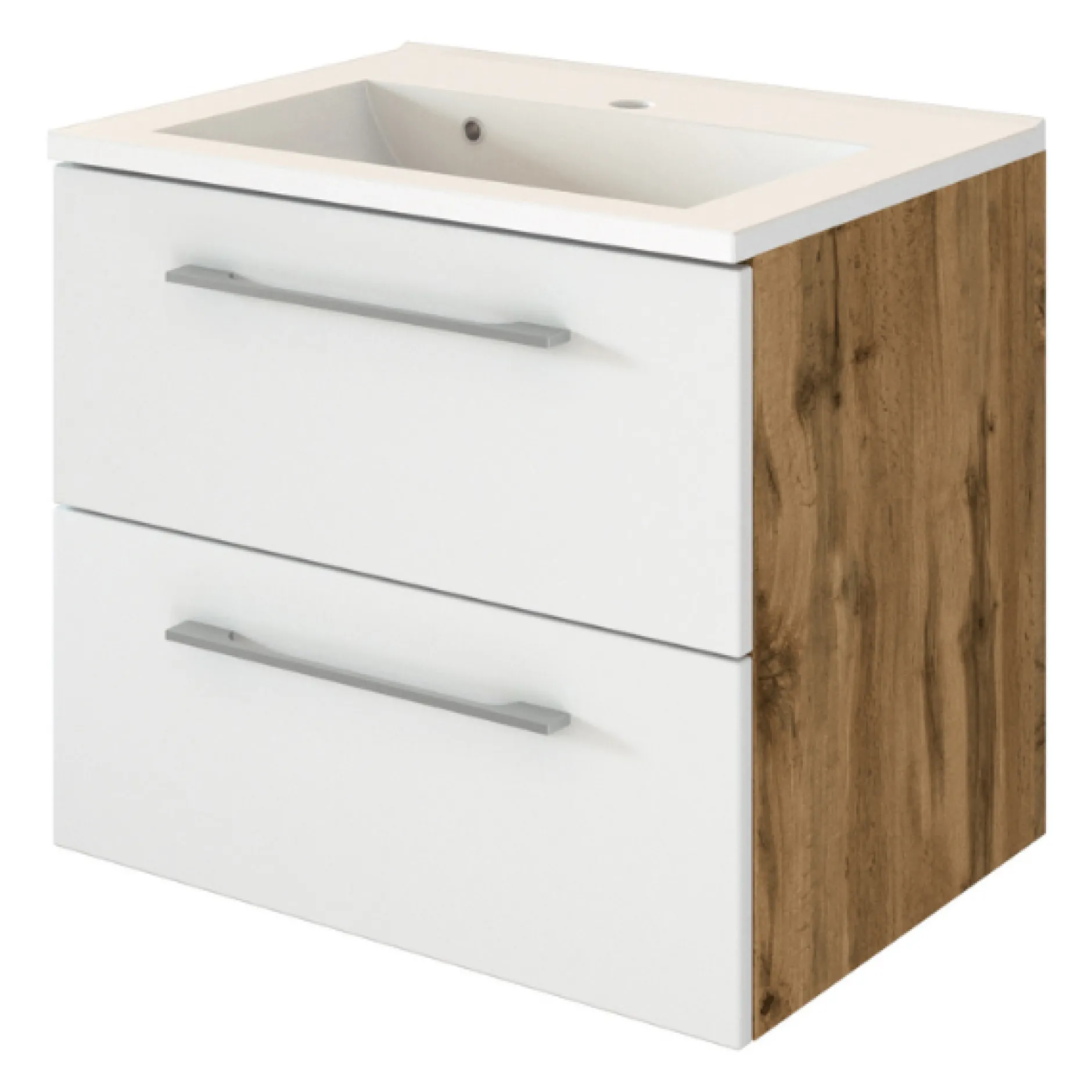 SefaBadezimmer : Spiegelschrank, Waschbeckenschrank, Säulenschrank, Ablageschrank - Eiche/Weiß