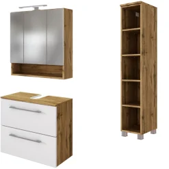 SefaBadezimmer : Spiegelschrank, Waschtischunterschrank, Regal - Eiche/Weiß