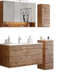 SefaBadezimmer : Spiegelschrank, Waschtischschrank, Hängeschränke - Eiche Dekor