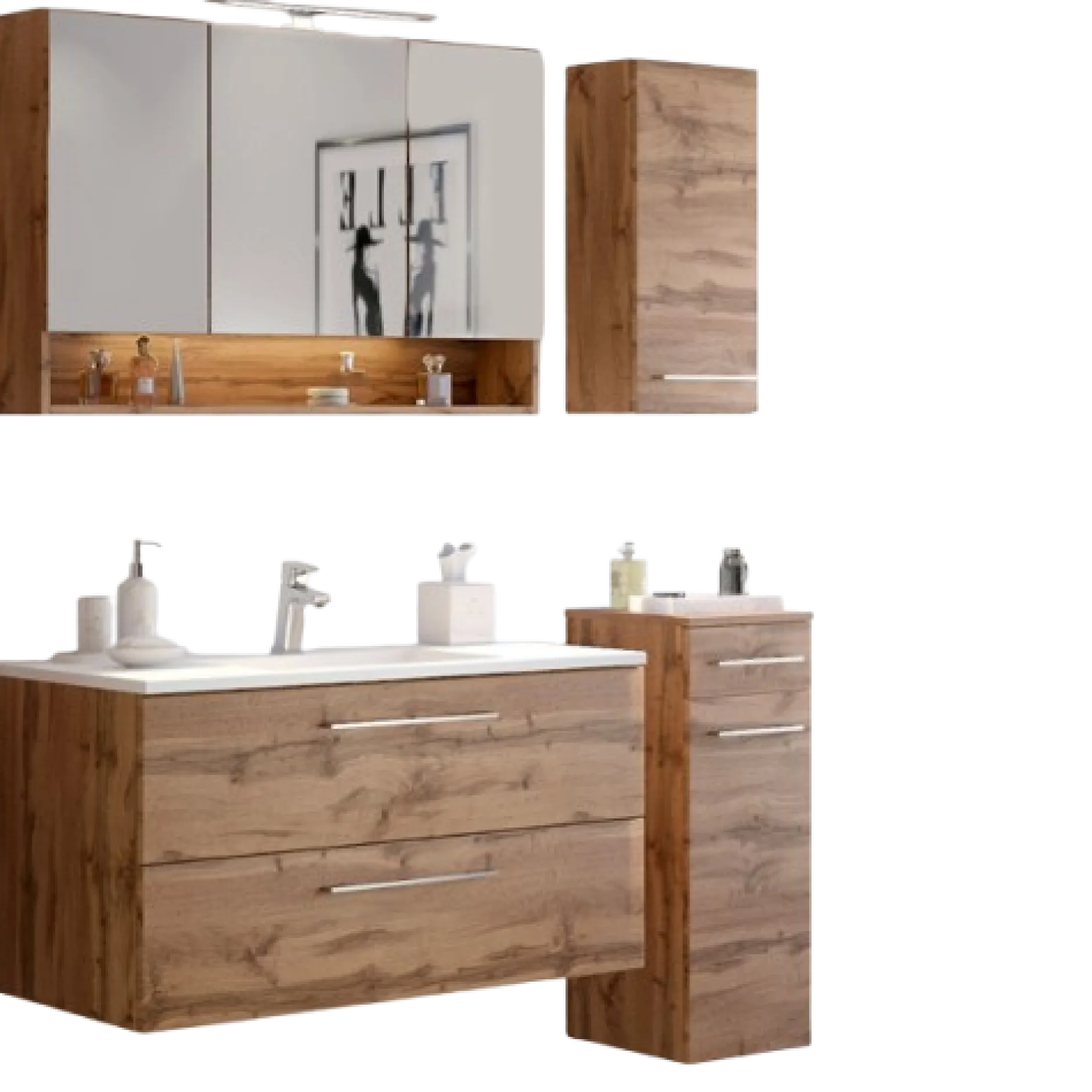 SefaBadezimmer : Spiegelschrank, Waschtischschrank, Hängeschränke - Eiche Dekor