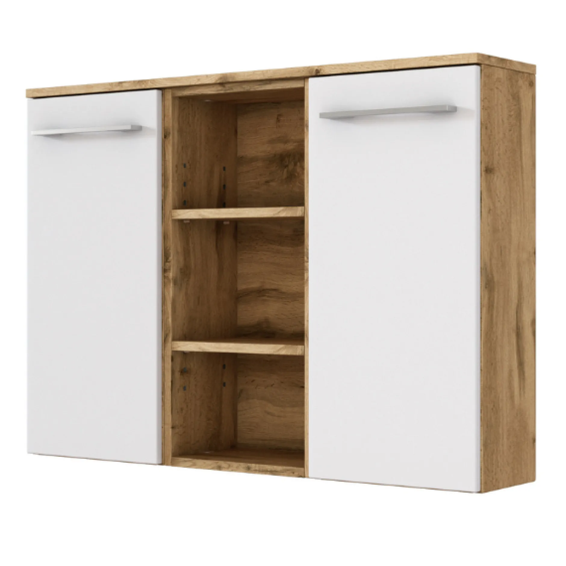 SefaBadezimmer : Spiegelschrank, Waschbeckenunterschrank, Regal, Ablageschrank - Eiche/Weiß