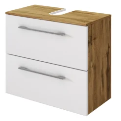 SefaBadezimmer : Spiegelschrank, Waschbeckenunterschrank, Regal, Ablageschrank - Eiche/Weiß