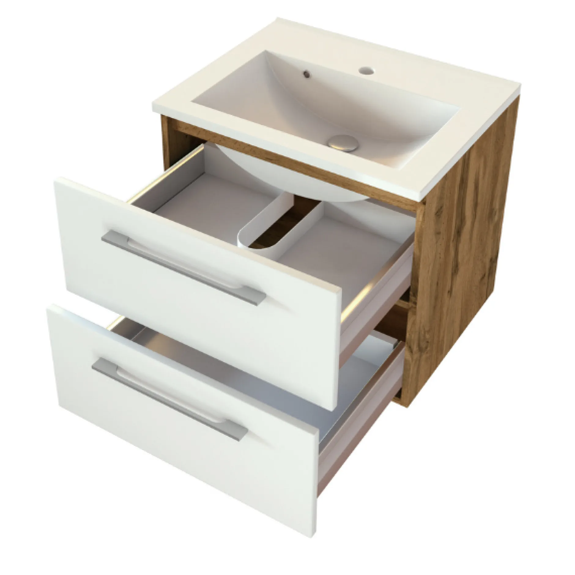 SefaBadezimmer : Spiegelschrank, Waschtischschrank, Säulenschrank - Eiche/Weiß