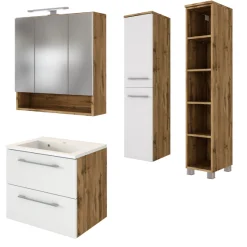 SefaBadezimmer : Spiegelschrank, Waschtischschrank, Säulenschrank, Regal - Eiche/Weiß