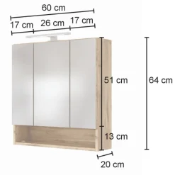 SefaBadezimmer : Spiegelschrank, Waschtischschrank, Säulenschrank - Eiche