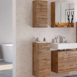 SefaBadezimmer : Wandschrank, Spiegelschrank, Waschtischunterschrank - Eiche