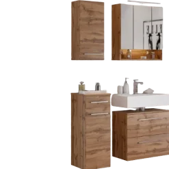 SefaBadezimmer : Wandschrank, Spiegelschrank, Waschtischunterschrank - Eiche