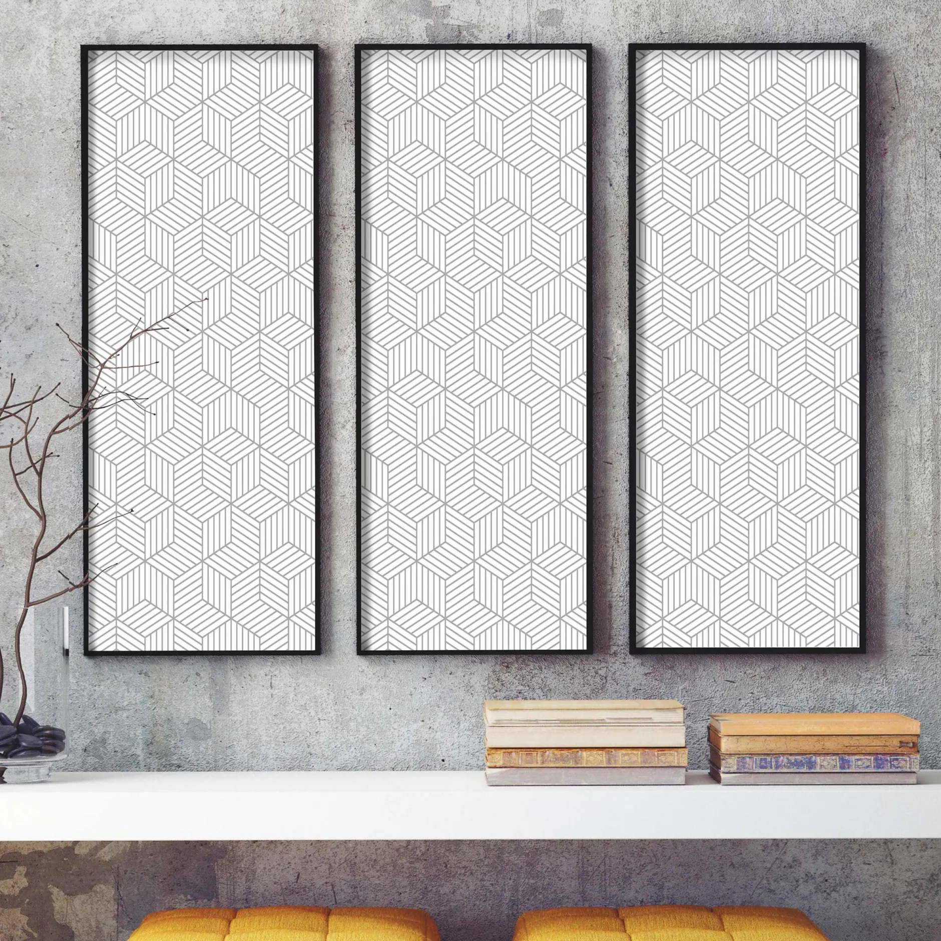 Selbstklebende Tapete Striped Hexagon - weiß/grau