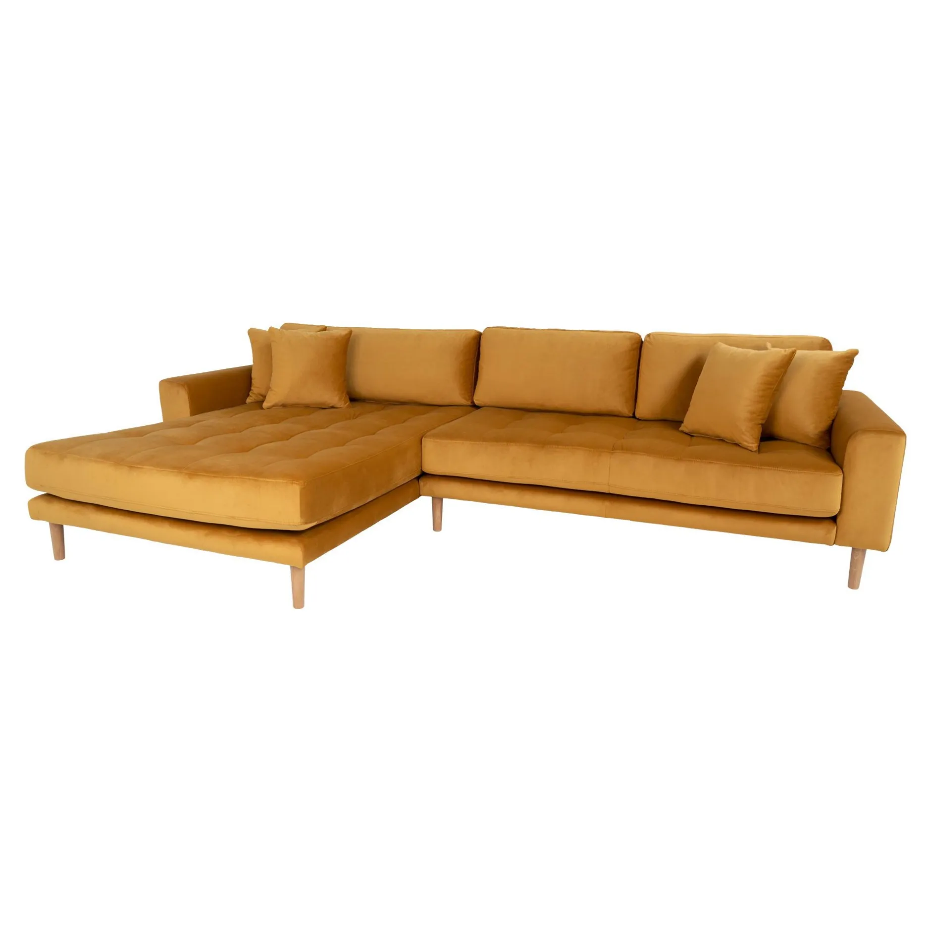 Senfgelbes Lido Lounge Sofa mit vier Kissen