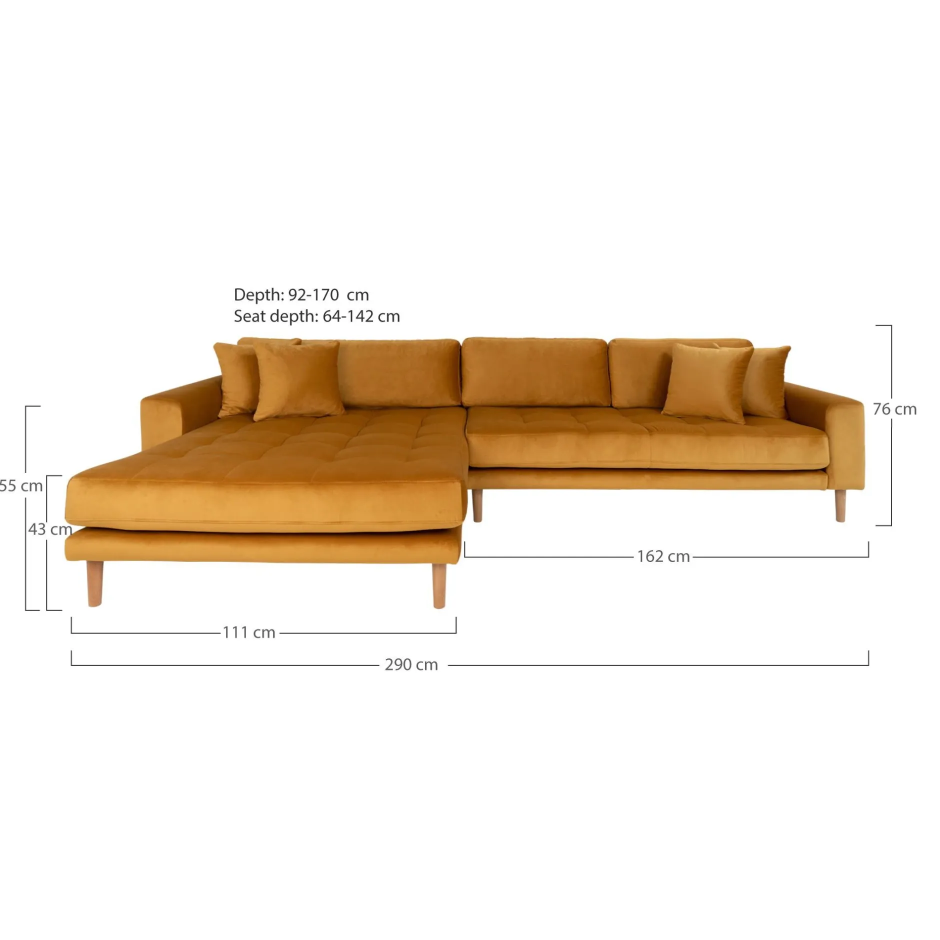 Senfgelbes Lido Lounge Sofa mit vier Kissen