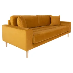 Senfgelbes 3-Sitzer-Sofa aus Samt mit Kissen