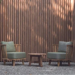 Sessel Fez Outdoor - Teakholz mit grünem Sunbrella-Kissen - 81x75x75 cm