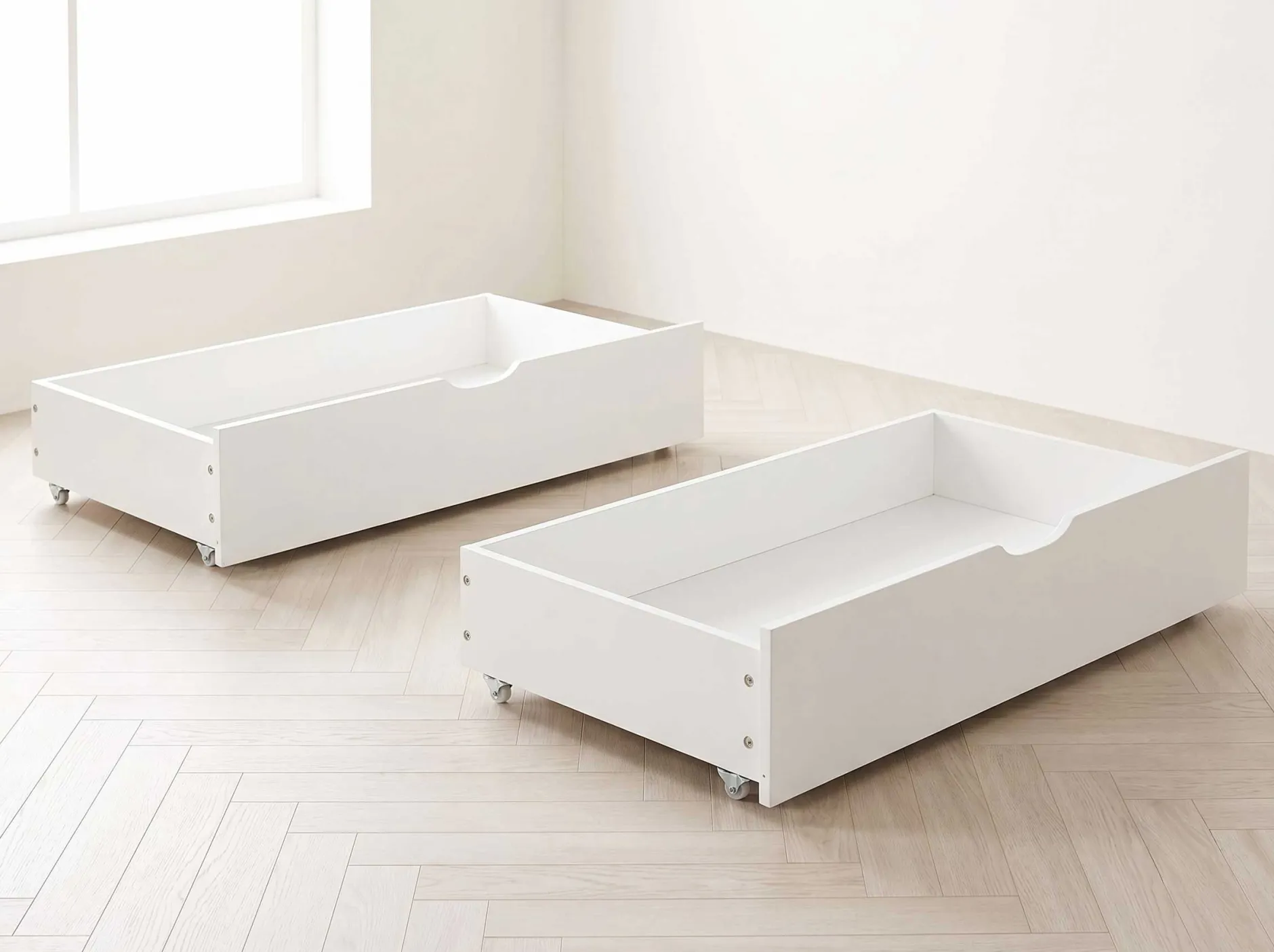 Set aus 2 Aufbewahrungsschubladen - 95x51x20cm - massivem Kiefernholz - weiß