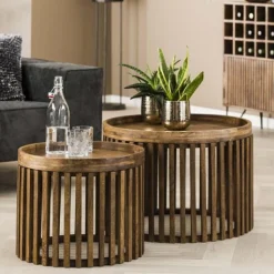 Set aus 2 runden Couchtischen Goma mit Ablage - Mangoholz
