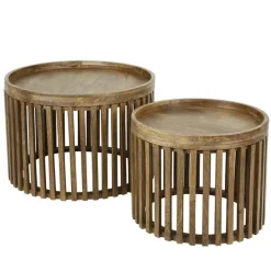 Set aus 2 runden Couchtischen Goma mit Ablage - Mangoholz