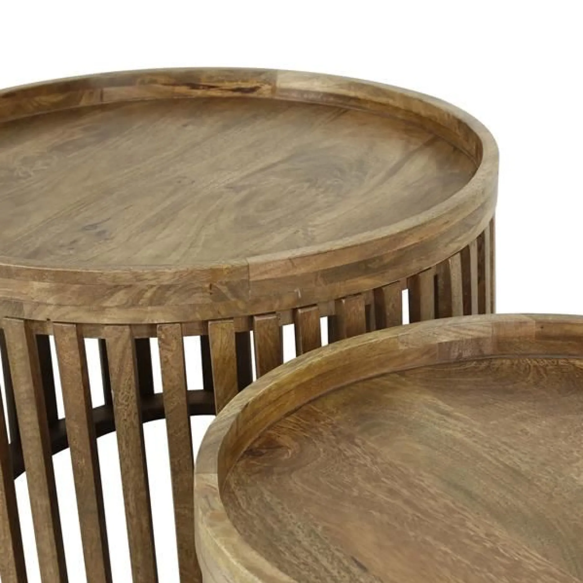 Set aus 2 runden Couchtischen Goma mit Ablage - Mangoholz