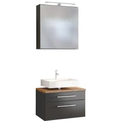 Set aus Waschtischunterschrank und Spiegelschrank Dasa 60cm - graphit/mattgrau
