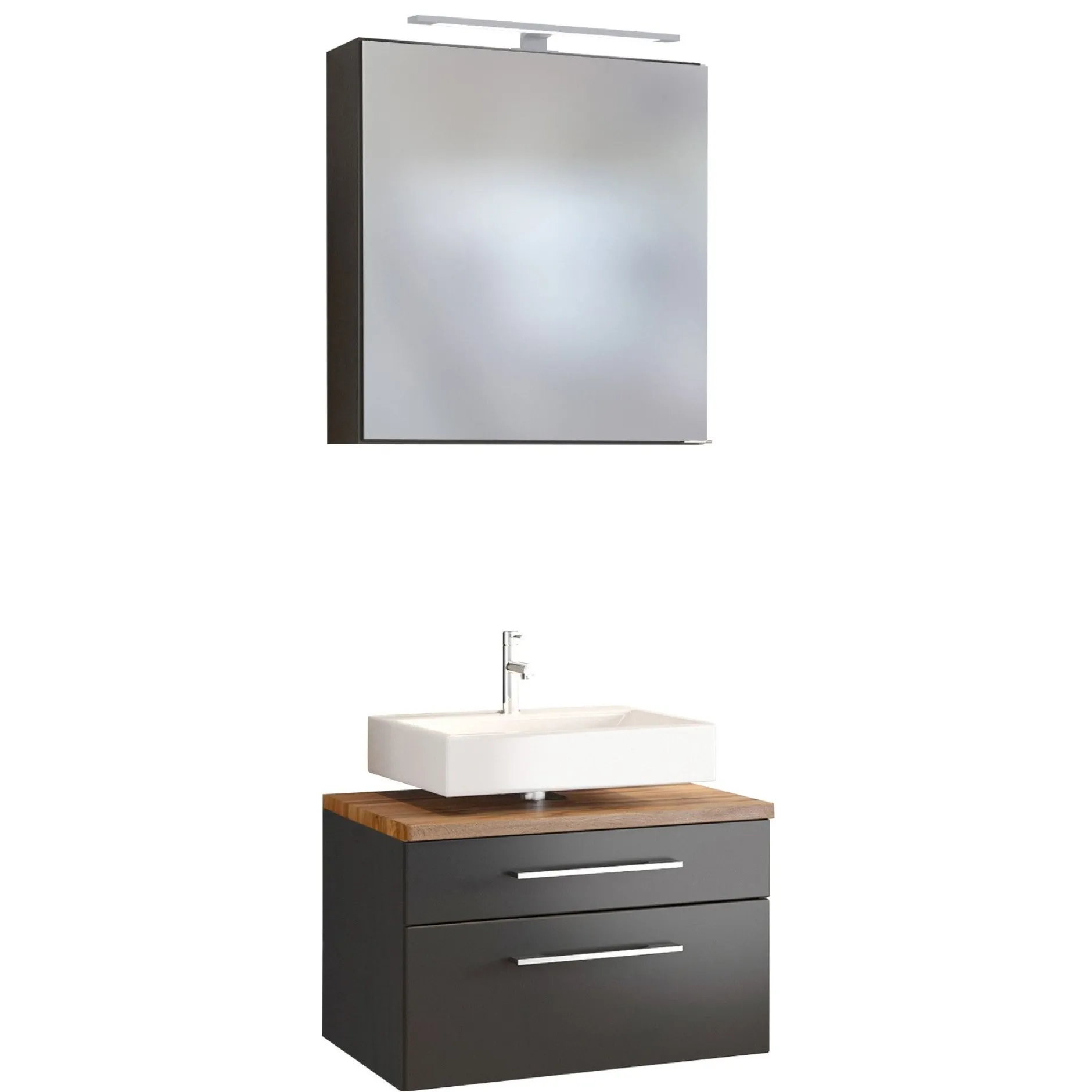 Set aus Waschtischunterschrank und Spiegelschrank Dasa 60cm - graphit/mattgrau