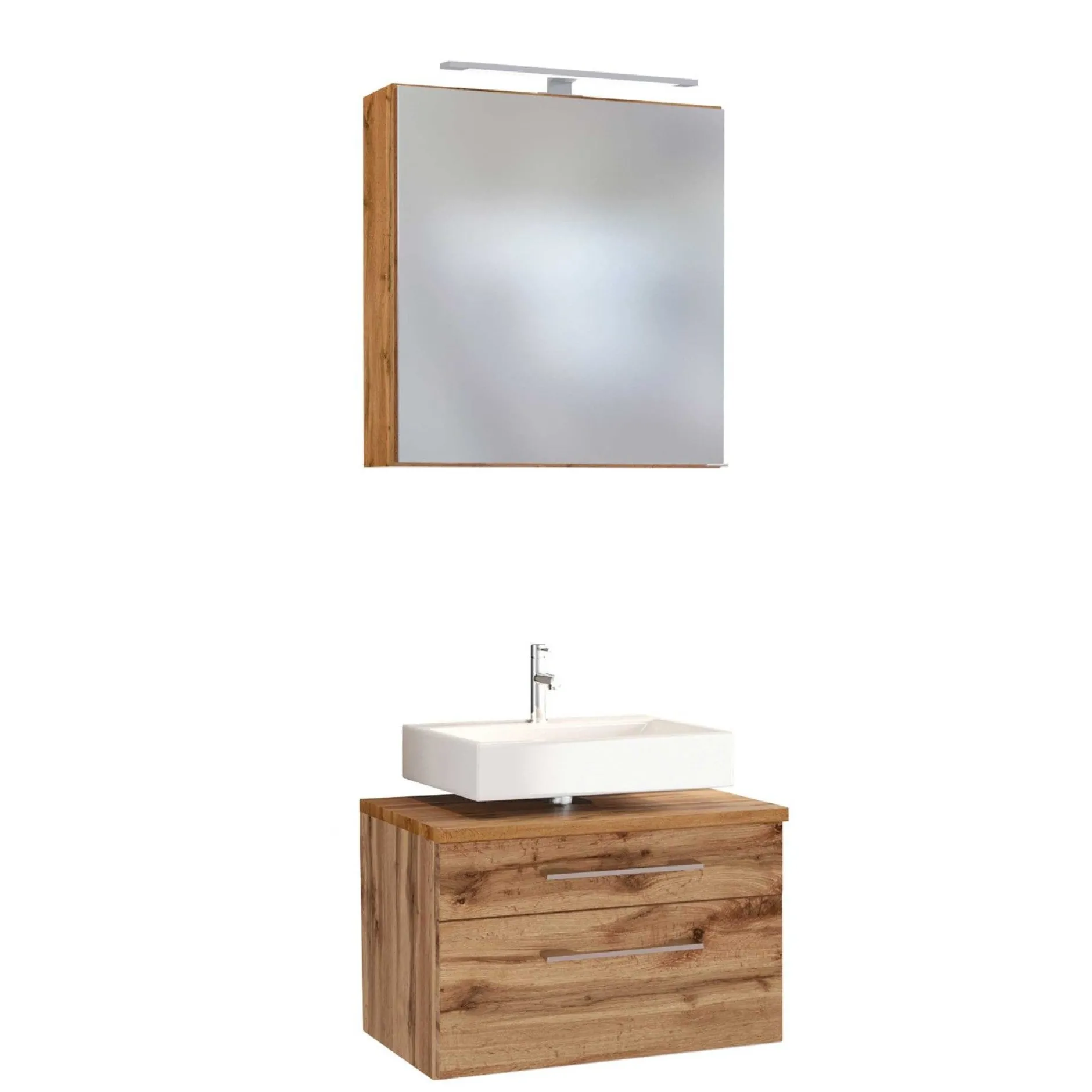 Set aus Waschtischunterschrank und Spiegelschrank Dasa 60cm - Eiche wotan